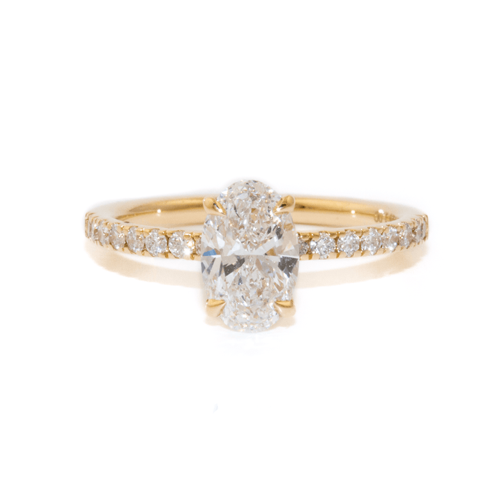 14k Gold x Hidden Halo & Pavé 1.06ct F VVS2 Oval Lab Diamond Solitaire Engagement - Kingdom Jewelry