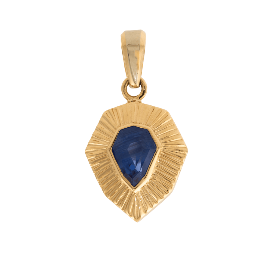 14k Gold x Indigo Sapphire Art - Deco Arrow Sunburst Pendant - Kingdom Jewelry