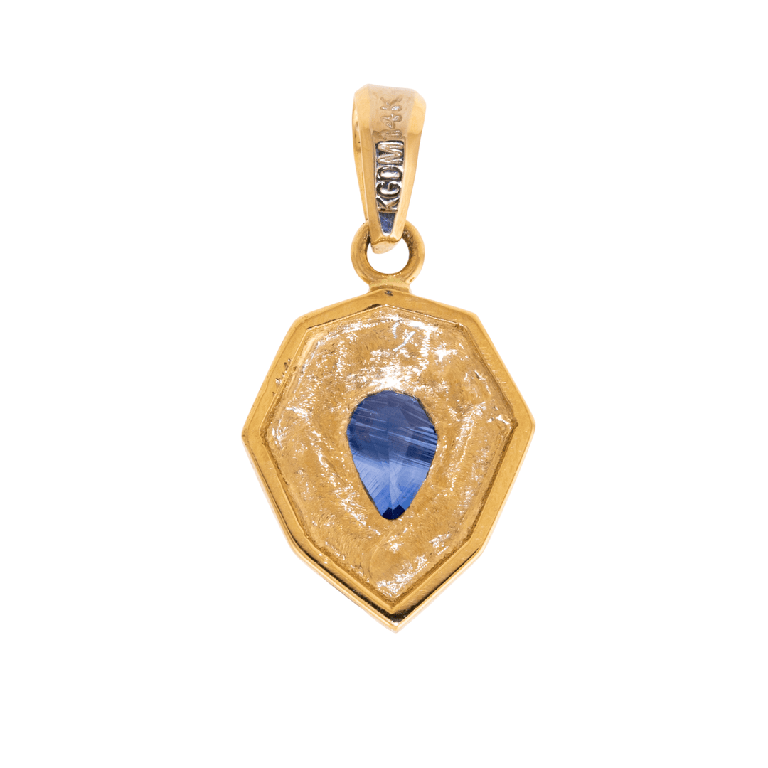 14k Gold x Indigo Sapphire Art - Deco Arrow Sunburst Pendant - Kingdom Jewelry