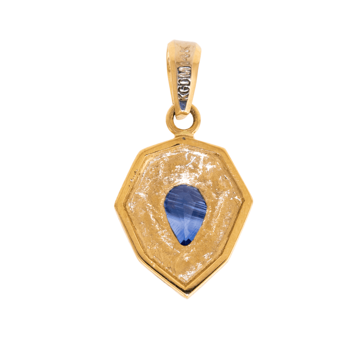 14k Gold x Indigo Sapphire Art - Deco Arrow Sunburst Pendant - Kingdom Jewelry