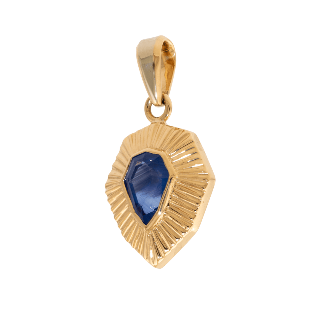 14k Gold x Indigo Sapphire Art - Deco Arrow Sunburst Pendant - Kingdom Jewelry