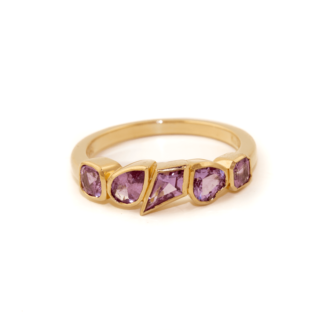 14k Gold x Mixed - Cut Pink Sapphire Bezel - Set Band - Kingdom Jewelry