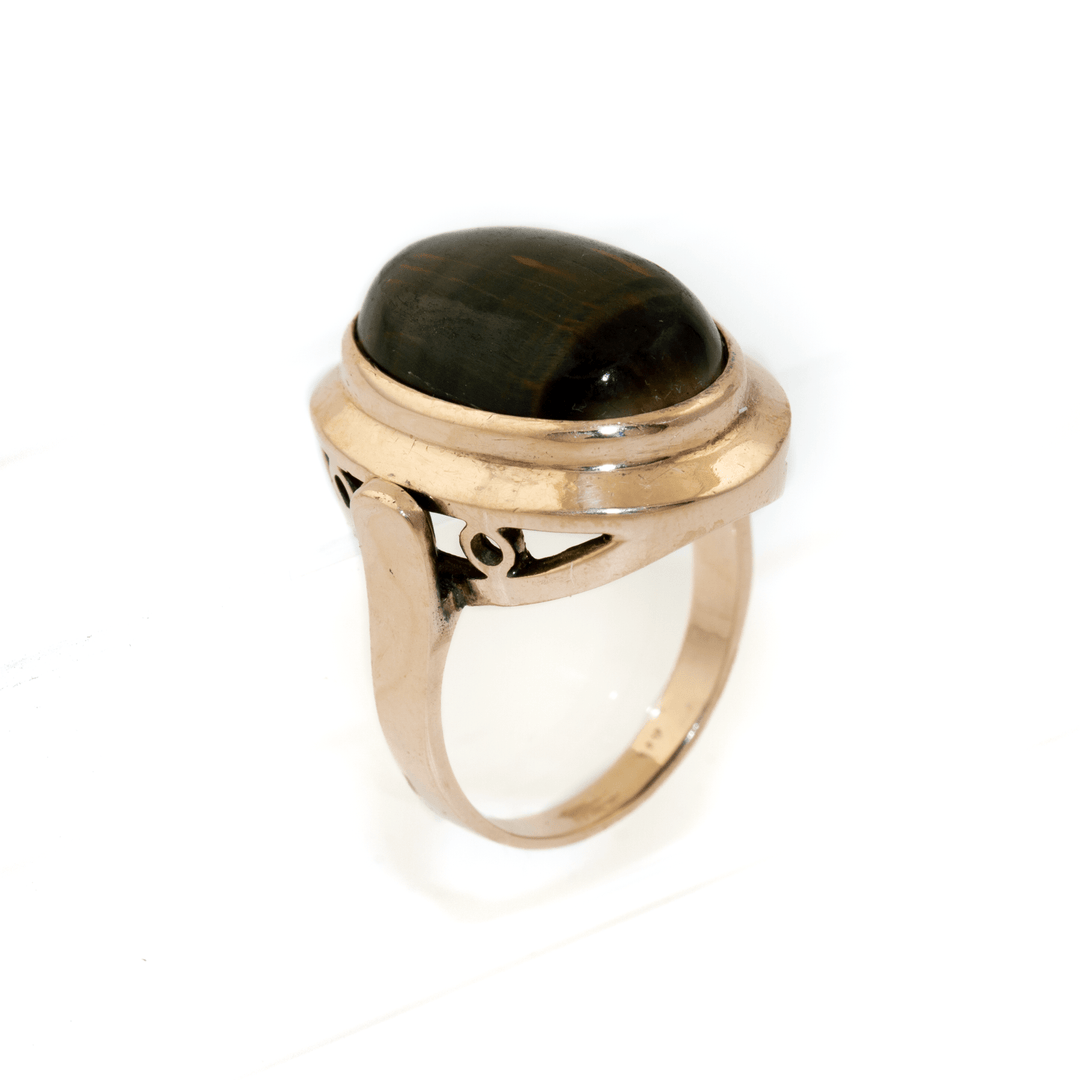 14k Gold x Mod Oval Blue Tiger's Eye Cocktail Ring - Kingdom Jewelry