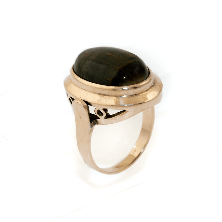 14k Gold x Mod Oval Blue Tiger's Eye Cocktail Ring - Kingdom Jewelry