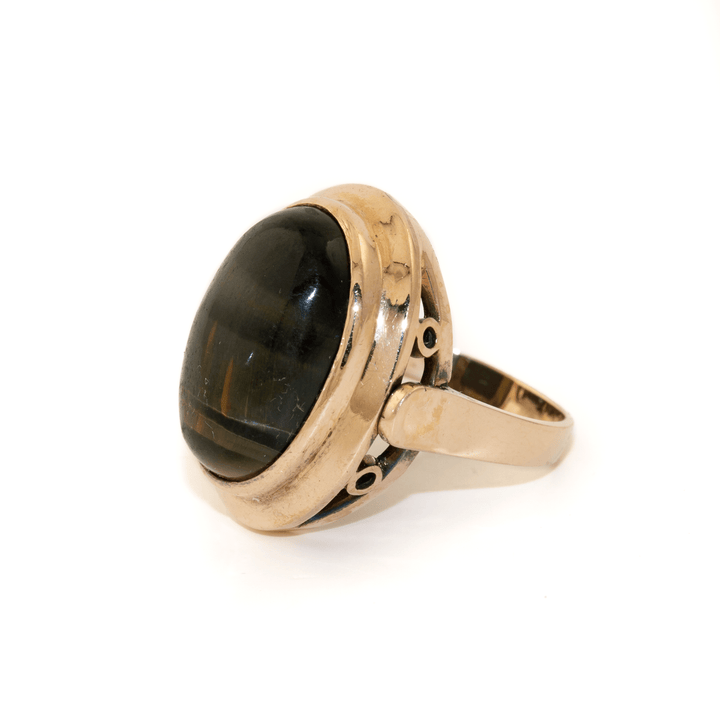 14k Gold x Mod Oval Blue Tiger's Eye Cocktail Ring - Kingdom Jewelry