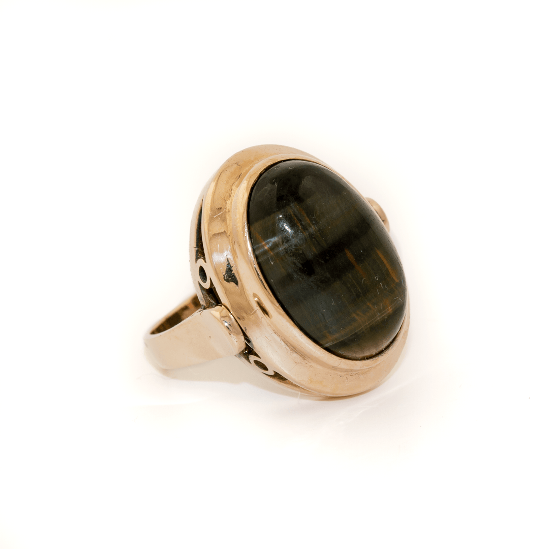 14k Gold x Mod Oval Blue Tiger's Eye Cocktail Ring - Kingdom Jewelry