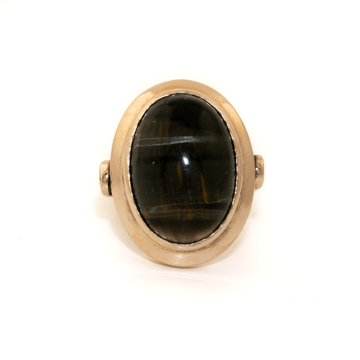 14k Gold x Mod Oval Blue Tiger's Eye Cocktail Ring - Kingdom Jewelry