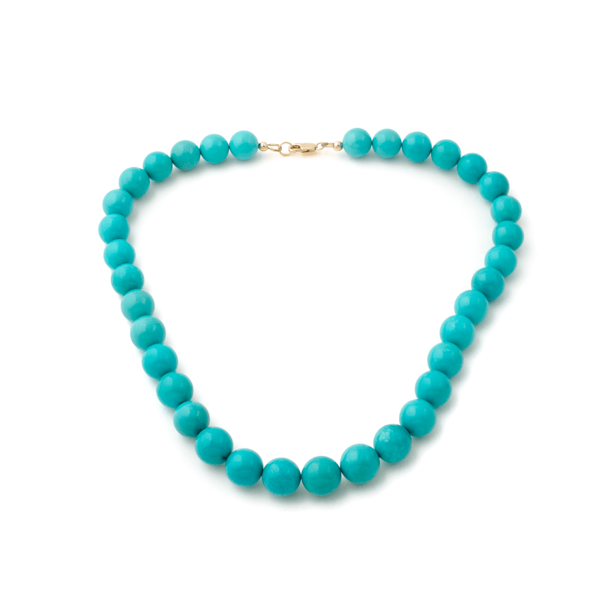 14k Gold x Natural 9mm Sleeping Beauty Turquoise AA Round Beaded Strand - Kingdom Jewelry