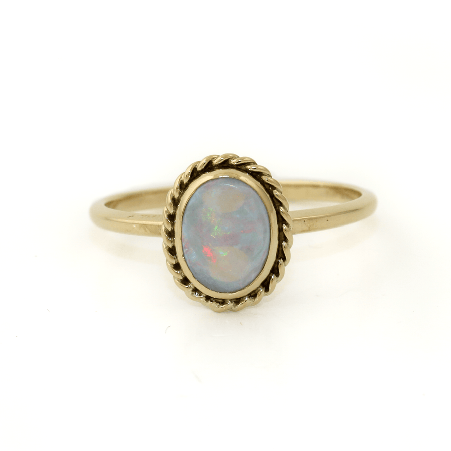14k Gold x Natural Oval White Opal Signet - Kingdom Jewelry