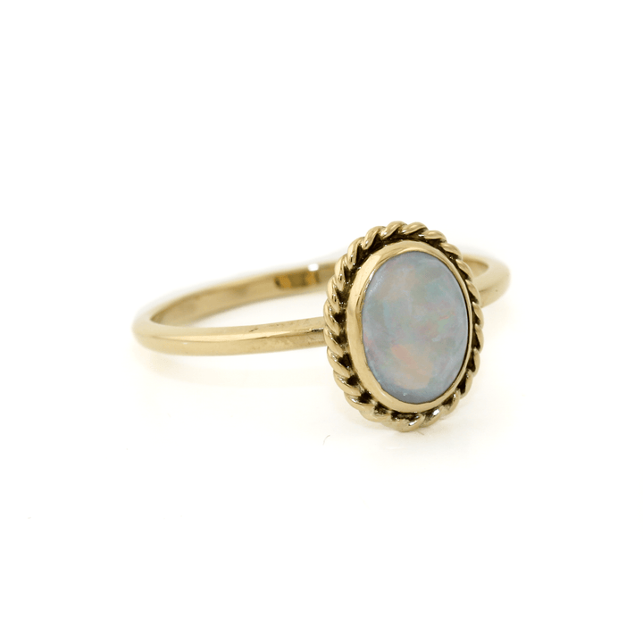 14k Gold x Natural Oval White Opal Signet - Kingdom Jewelry