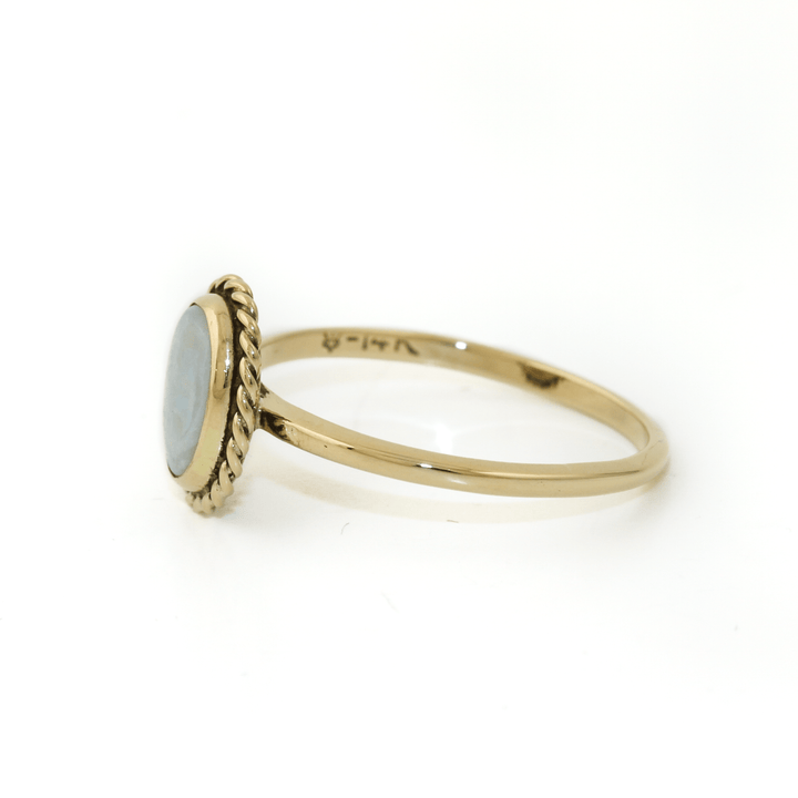 14k Gold x Natural Oval White Opal Signet - Kingdom Jewelry