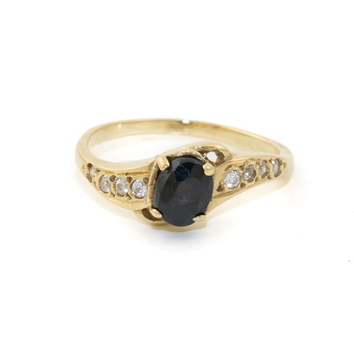 14k Gold x Offset Midnight Sapphire & Pavé Diamond Ring - Kingdom Jewelry