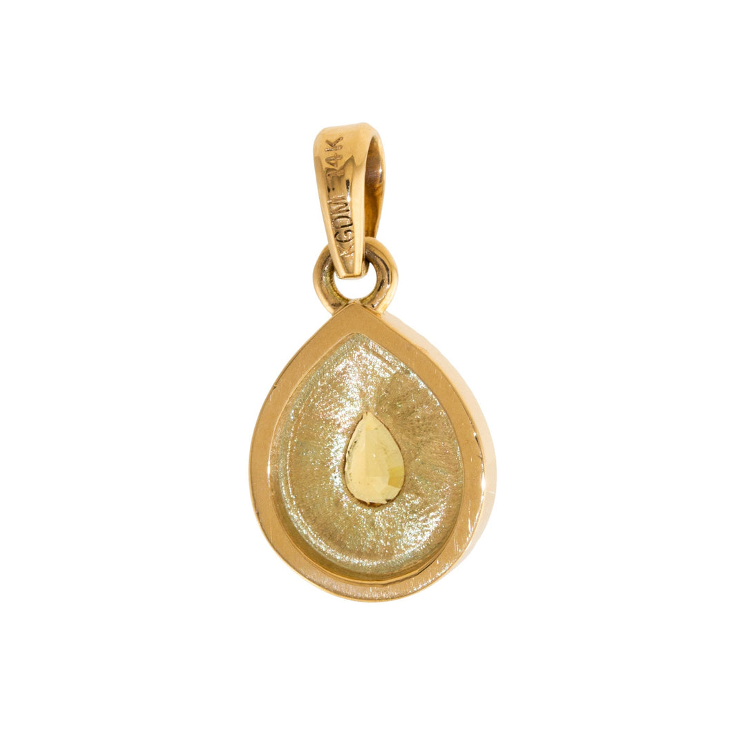 14k Gold x Pear - Shape Honey Sapphire Sunburst Deco Pendant - Kingdom Jewelry