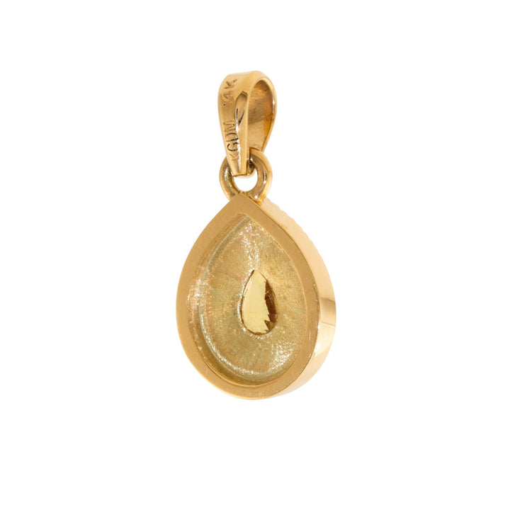 14k Gold x Pear - Shape Honey Sapphire Sunburst Deco Pendant - Kingdom Jewelry