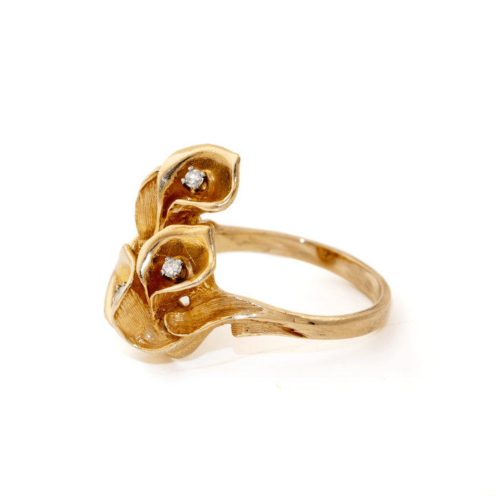 14k Gold x Peculiar 1970's Calla Lily Bouquet Diamond Cocktail Ring - Kingdom Jewelry