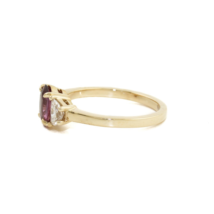 14k Gold x Pink Sapphire Half - Moon Lab Diamond Ring - Kingdom Jewelry