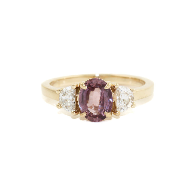 14k Gold x Pink Sapphire Half - Moon Lab Diamond Ring - Kingdom Jewelry