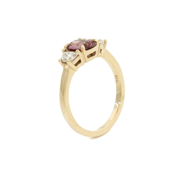 14k Gold x Pink Sapphire Half - Moon Lab Diamond Ring - Kingdom Jewelry