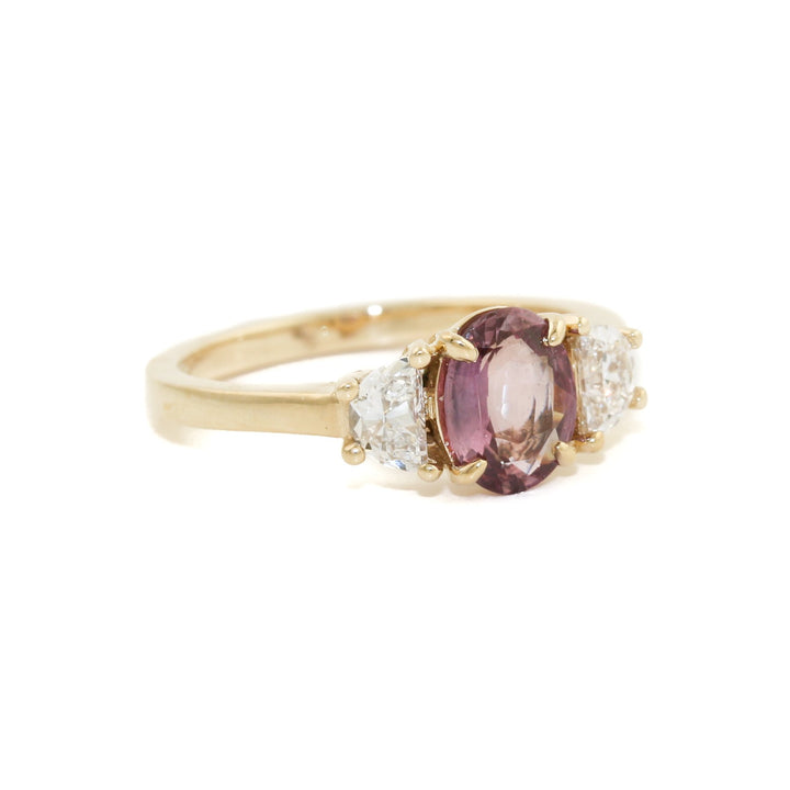 14k Gold x Pink Sapphire Half - Moon Lab Diamond Ring - Kingdom Jewelry