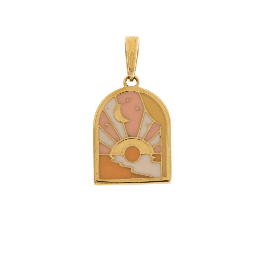 14k Gold x "Pink Sunset" Tarot Enamel Charm Pendant - Kingdom Jewelry