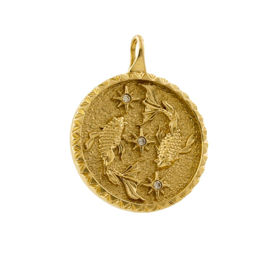 14k Gold x Pisces Zodiac Pavé Medallion Pendant - Kingdom Jewelry