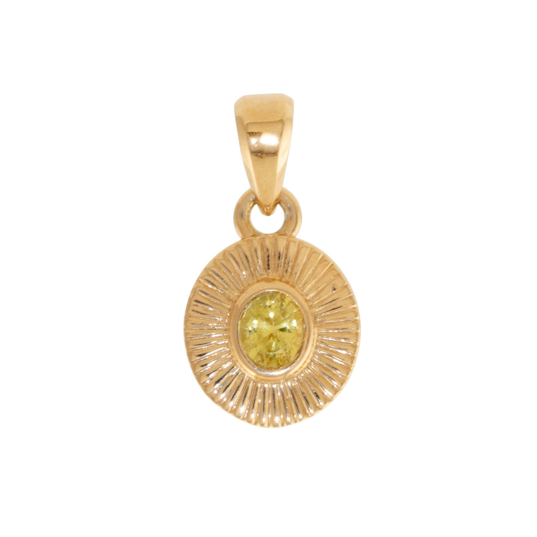 14k Gold x Round Lime Sapphire Sunburst Deco Pendant - Kingdom Jewelry