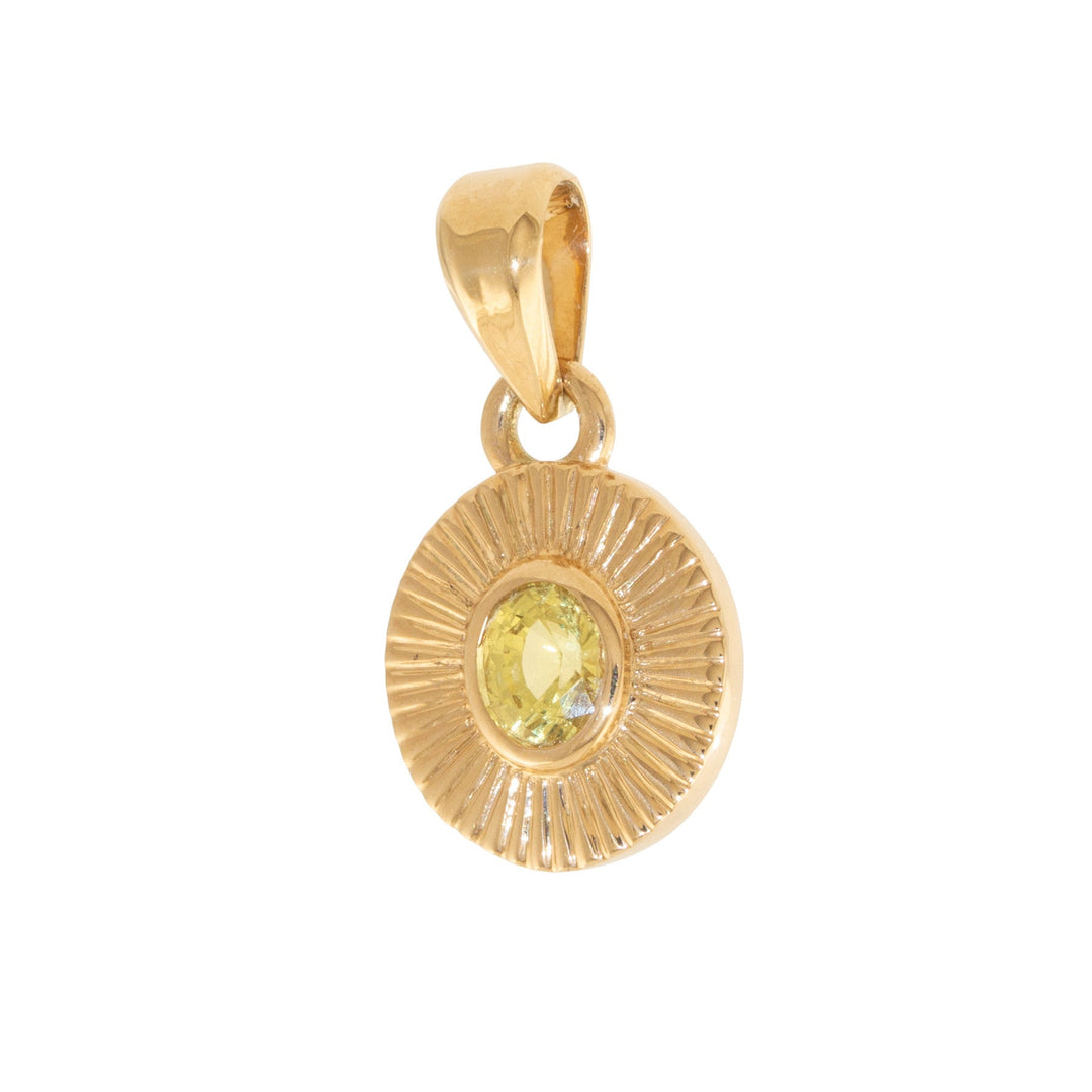 14k Gold x Round Lime Sapphire Sunburst Deco Pendant - Kingdom Jewelry