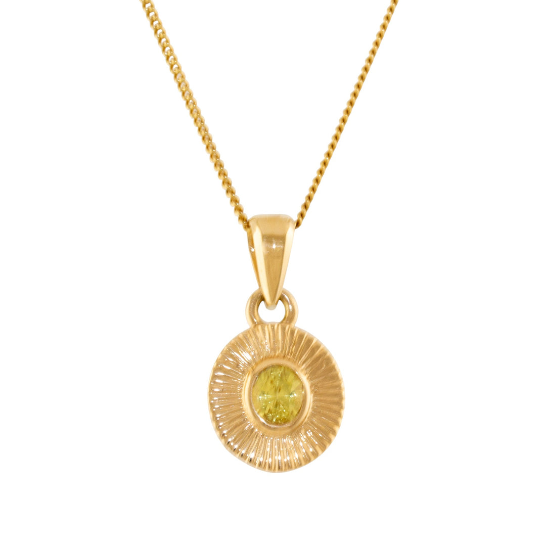 14k Gold x Round Lime Sapphire Sunburst Deco Pendant - Kingdom Jewelry