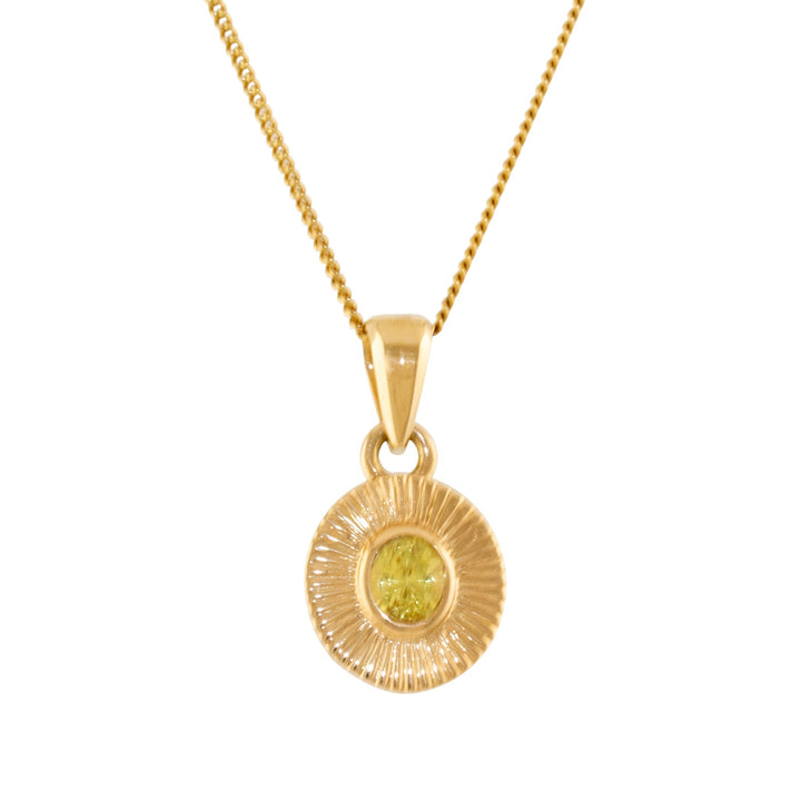 14k Gold x Round Lime Sapphire Sunburst Deco Pendant - Kingdom Jewelry