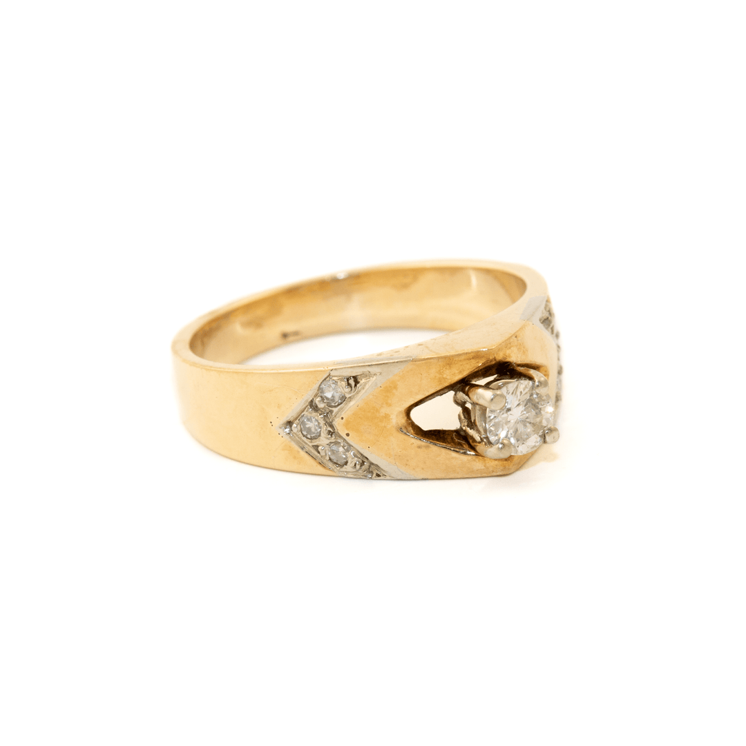 14k Gold x Round Old - Cut Diamond Chevron Deco Ring - Kingdom Jewelry