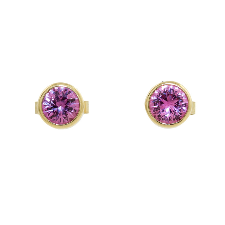 14k Gold x Round Pink Sapphire Studs - Kingdom Jewelry