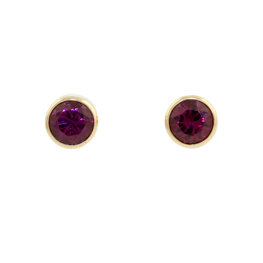 14k Gold x Round Purple Garnet Studs - Kingdom Jewelry