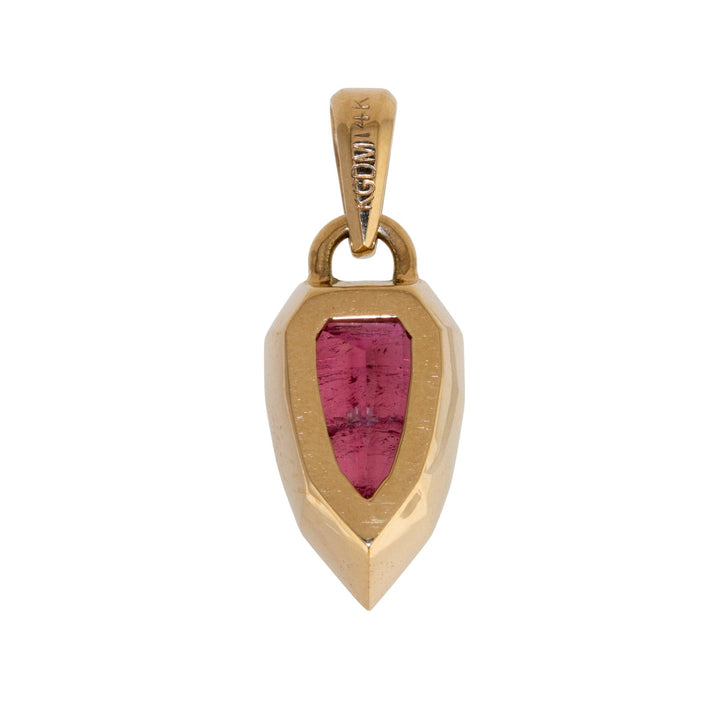 14k Gold x Rubellite Tourmaline Bezel - Set Shield Pendant - Kingdom Jewelry