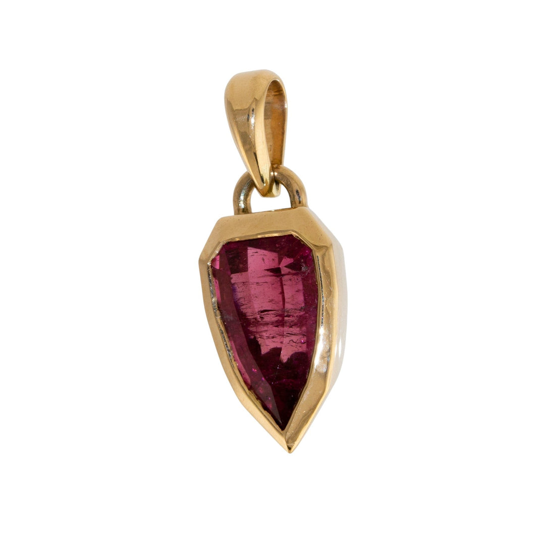14k Gold x Rubellite Tourmaline Bezel - Set Shield Pendant - Kingdom Jewelry