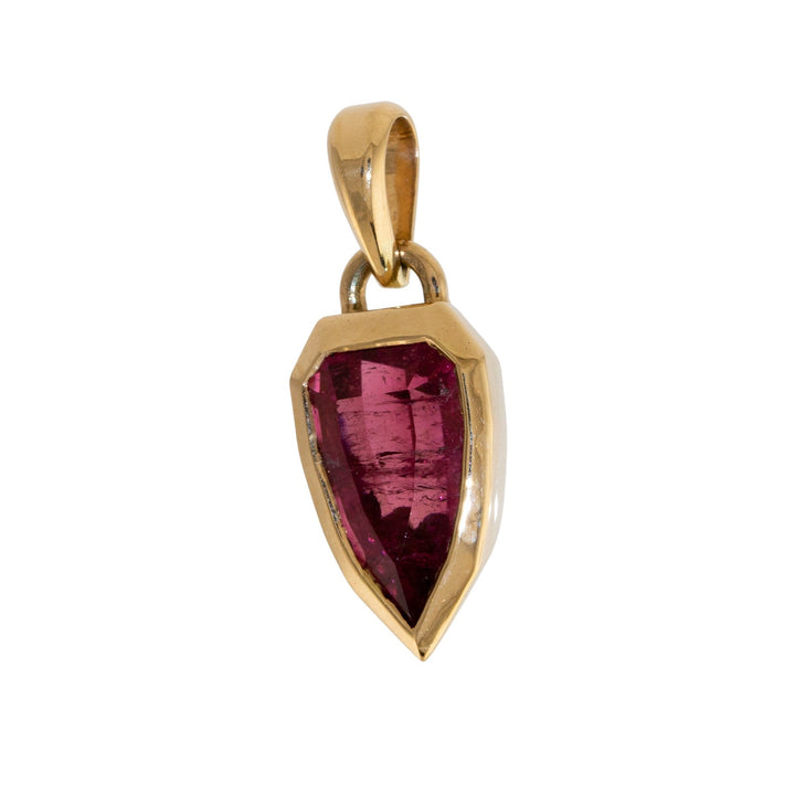 14k Gold x Rubellite Tourmaline Bezel - Set Shield Pendant - Kingdom Jewelry