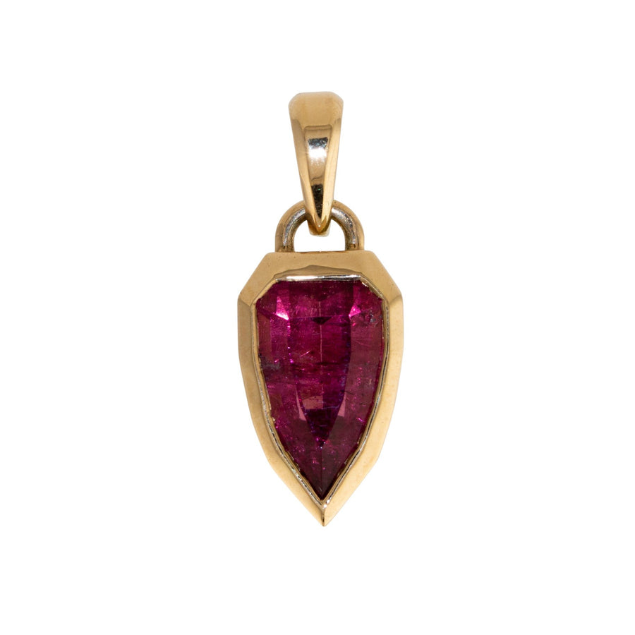 14k Gold x Rubellite Tourmaline Bezel - Set Shield Pendant - Kingdom Jewelry