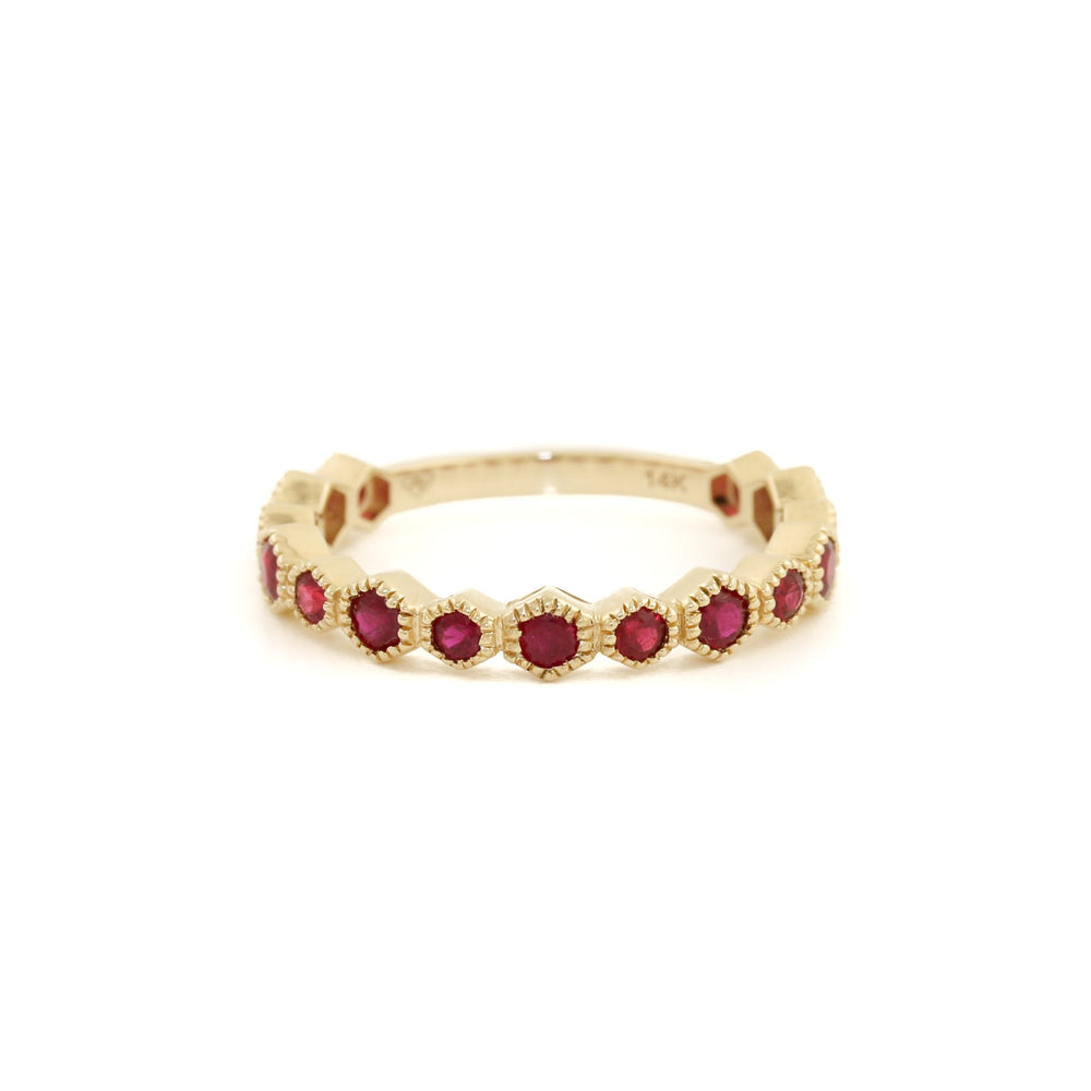 14k Gold x Ruby Semi - Eternity Band - Kingdom Jewelry