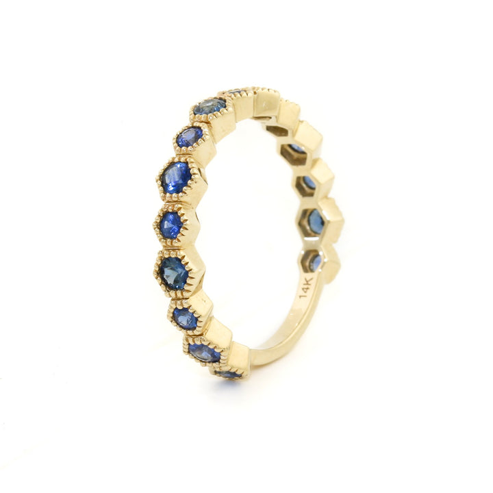 14k Gold x Sapphire Semi - Eternity Hex Band - Kingdom Jewelry