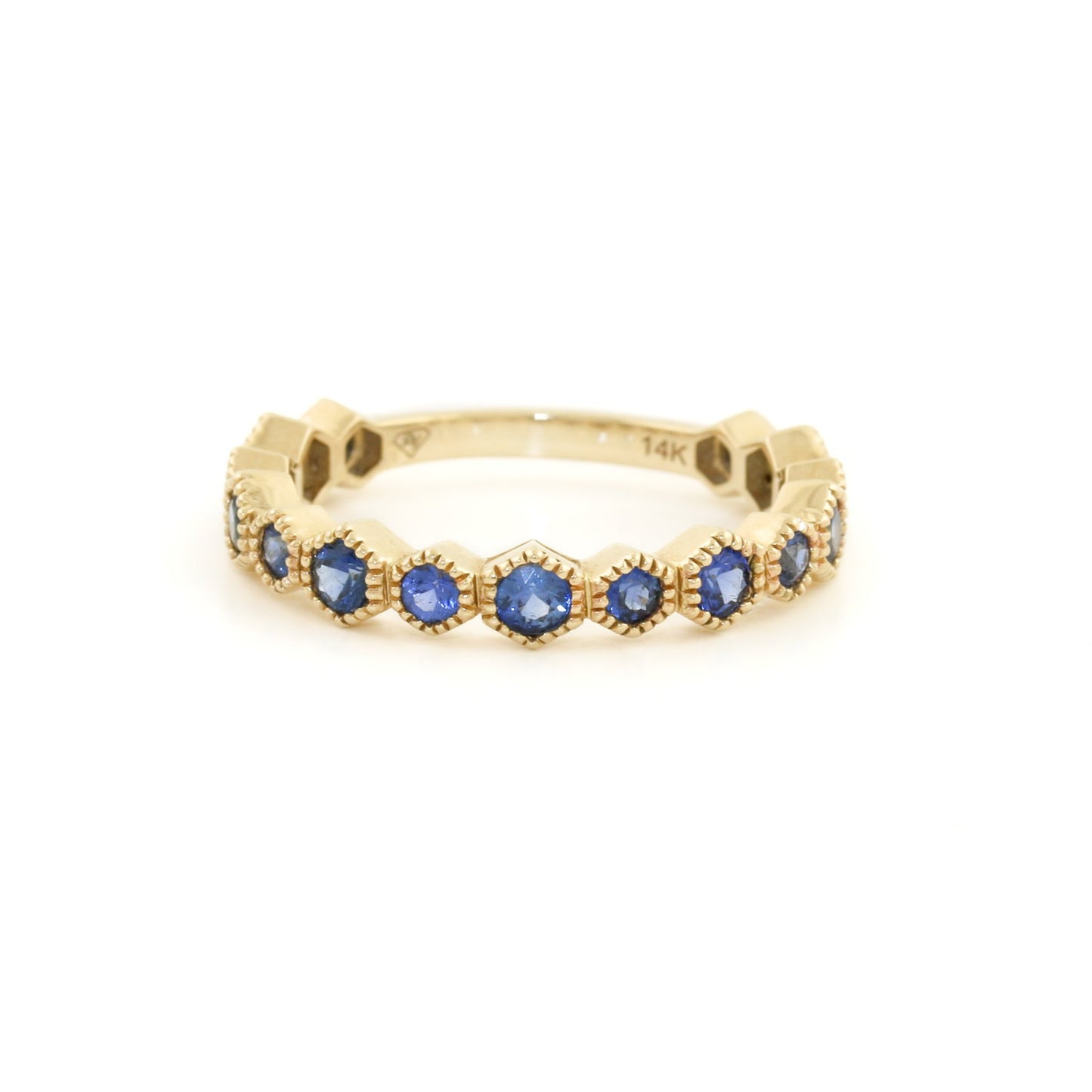 14k Gold x Sapphire Semi - Eternity Hex Band - Kingdom Jewelry