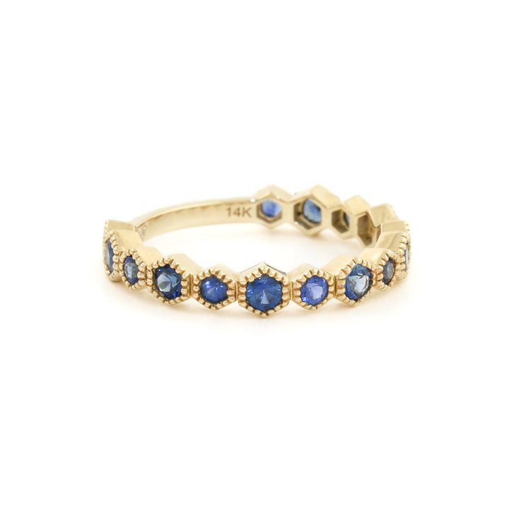 14k Gold x Sapphire Semi - Eternity Hex Band - Kingdom Jewelry