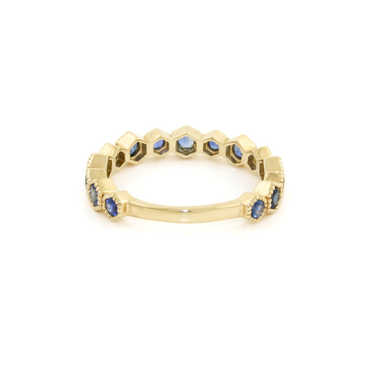 14k Gold x Sapphire Semi - Eternity Hex Band - Kingdom Jewelry