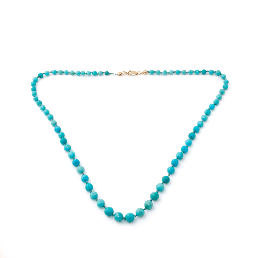 14k Gold x Silk - Knotted Mixed Kingman & Sleeping Beauty Turquoise Graduated Bead Necklace - Kingdom Jewelry