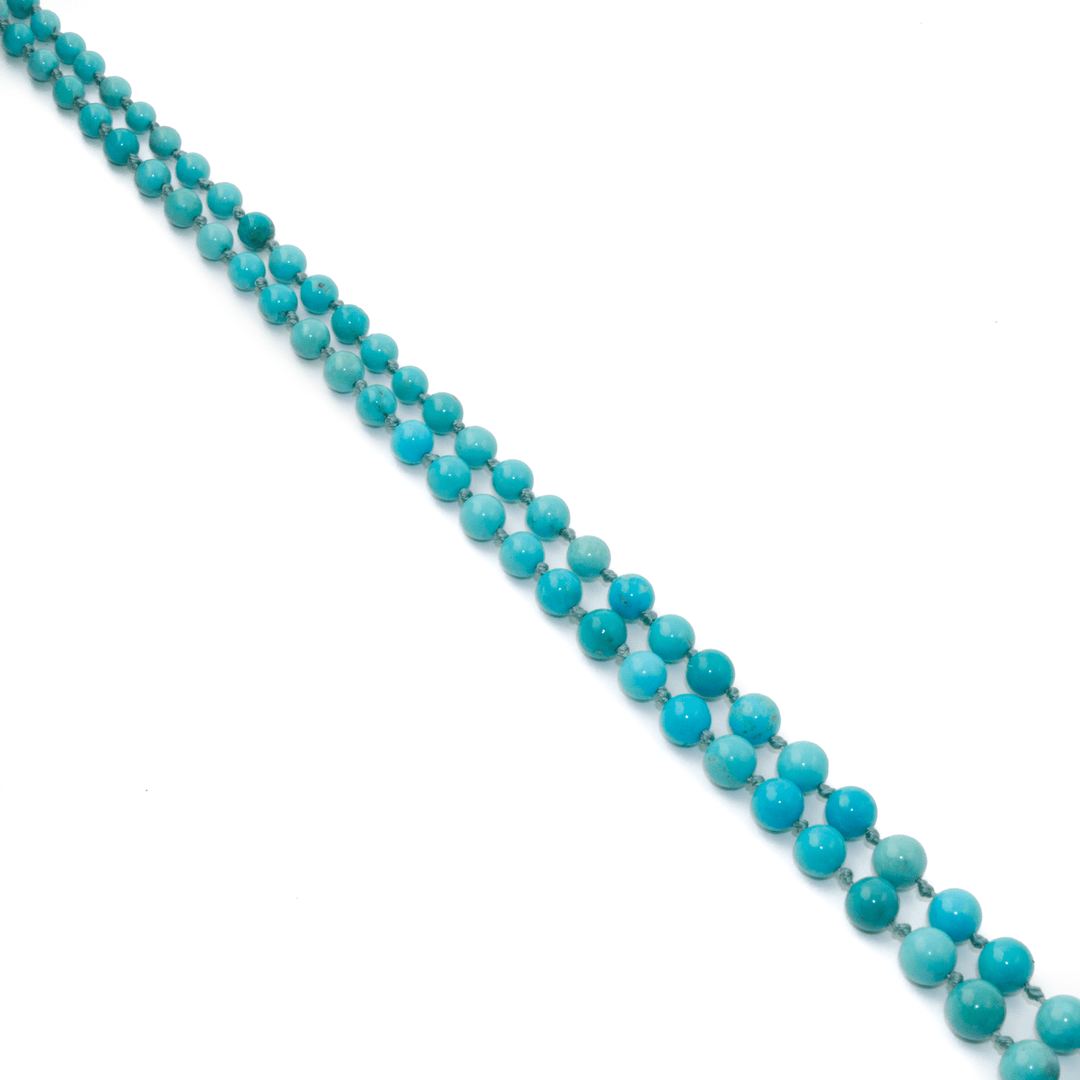 14k Gold x Silk - Knotted Mixed Kingman & Sleeping Beauty Turquoise Graduated Bead Necklace - Kingdom Jewelry