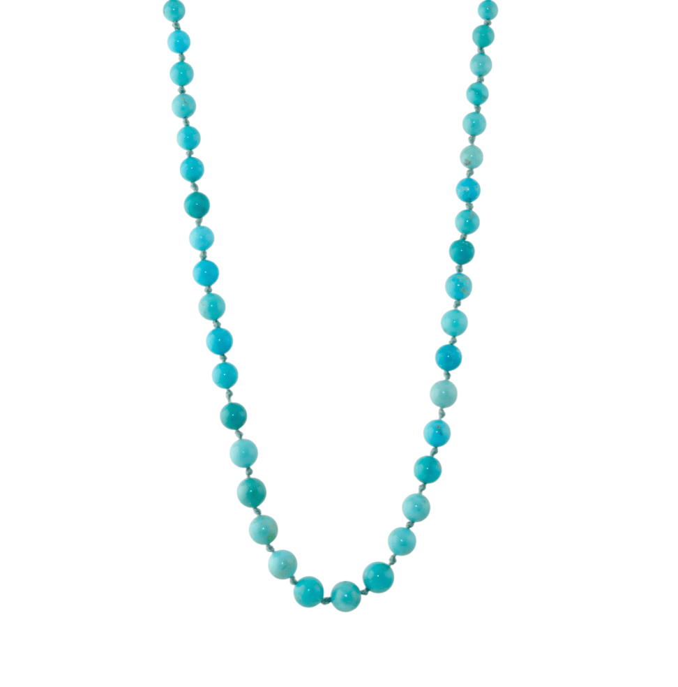 14k Gold x Silk - Knotted Mixed Kingman & Sleeping Beauty Turquoise Graduated Bead Necklace - Kingdom Jewelry