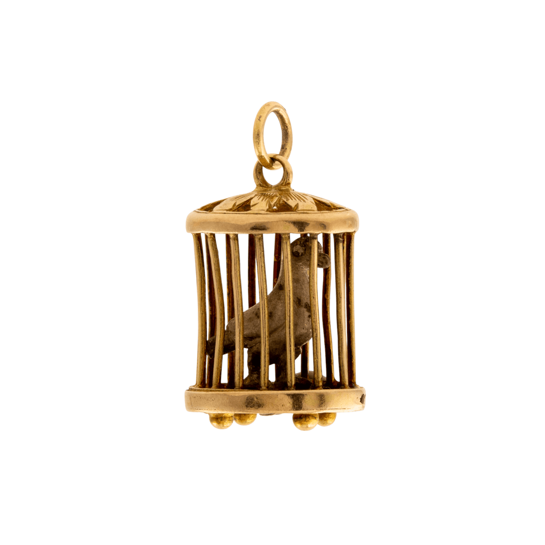 14k Gold x Solid 3D "Caged Bird" Charm - Kingdom Jewelry