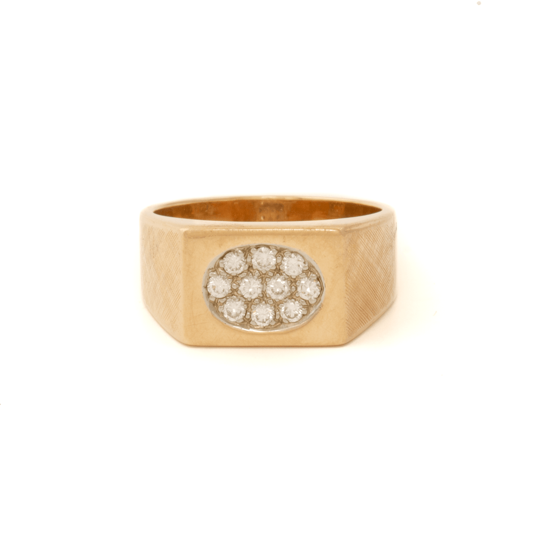 14k Gold x Square Diamond Cluster Signet - Kingdom Jewelry
