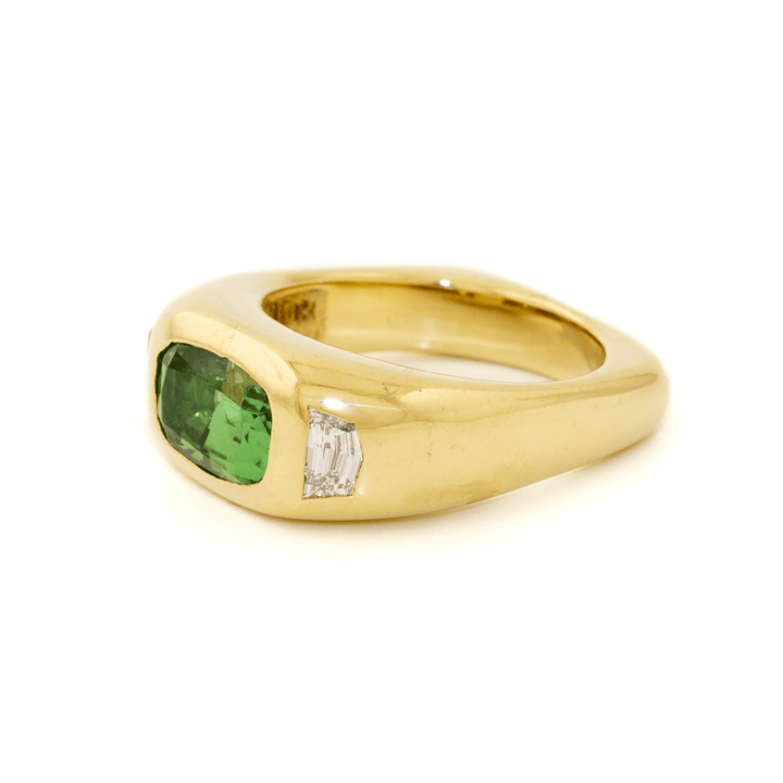 14k Gold x Squared Battista Green Tourmaline & Diamond Ring - Kingdom Jewelry