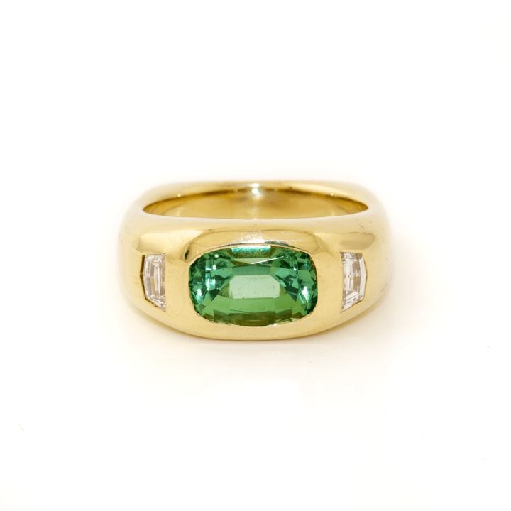 14k Gold x Squared Battista Green Tourmaline & Diamond Ring - Kingdom Jewelry