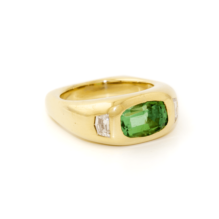 14k Gold x Squared Battista Green Tourmaline & Diamond Ring - Kingdom Jewelry