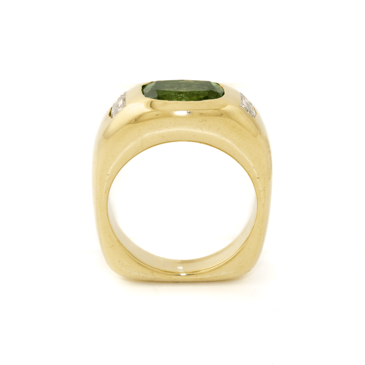 14k Gold x Squared Battista Green Tourmaline & Diamond Ring - Kingdom Jewelry